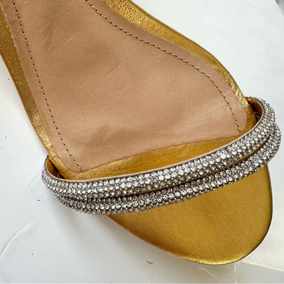 Schutz Whiteley Rhinestone Gold Metallic Block Heel Sandals Size 8B - Picture 12 of 12